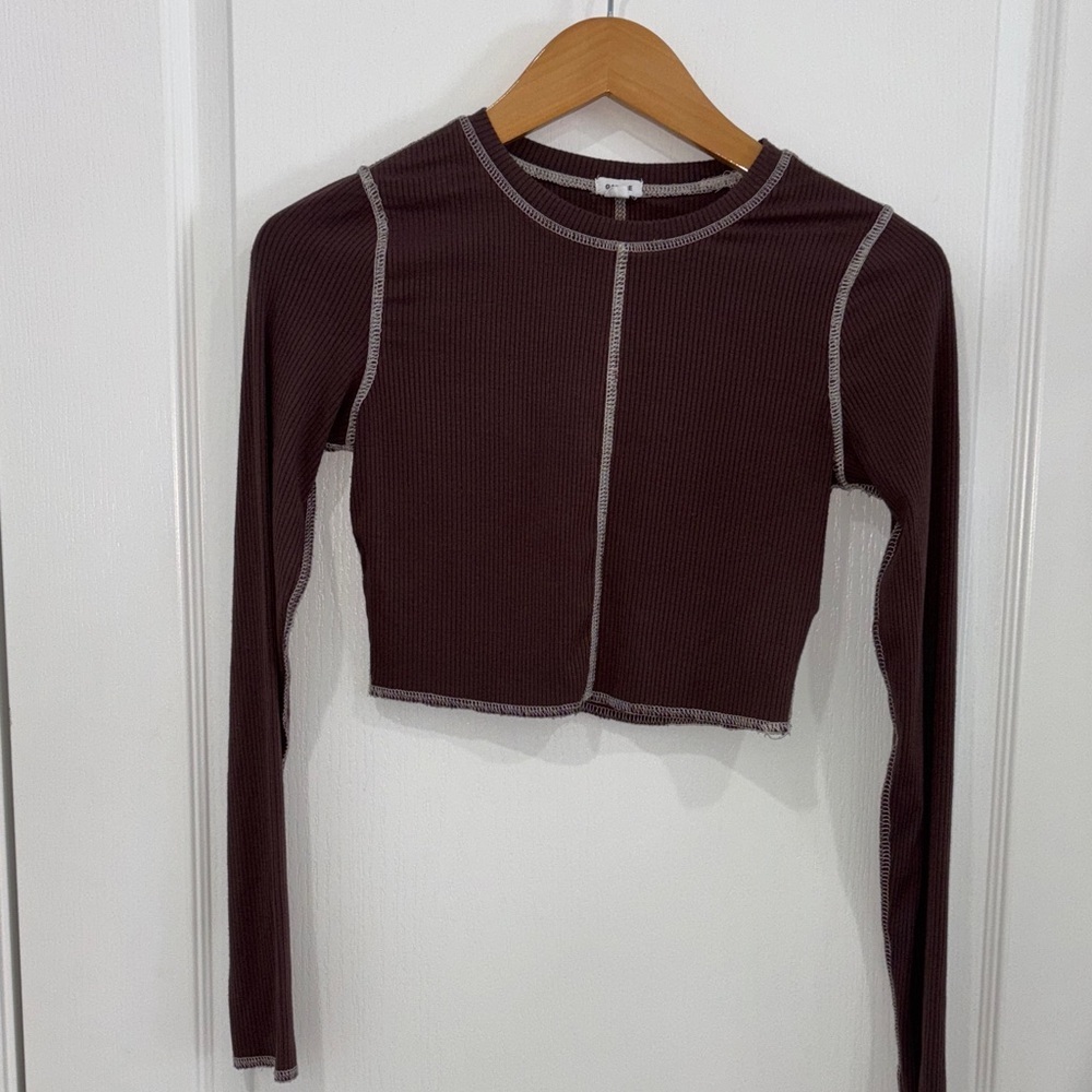Garage Brown ribbed Long Sleeve Crop Top size xmall